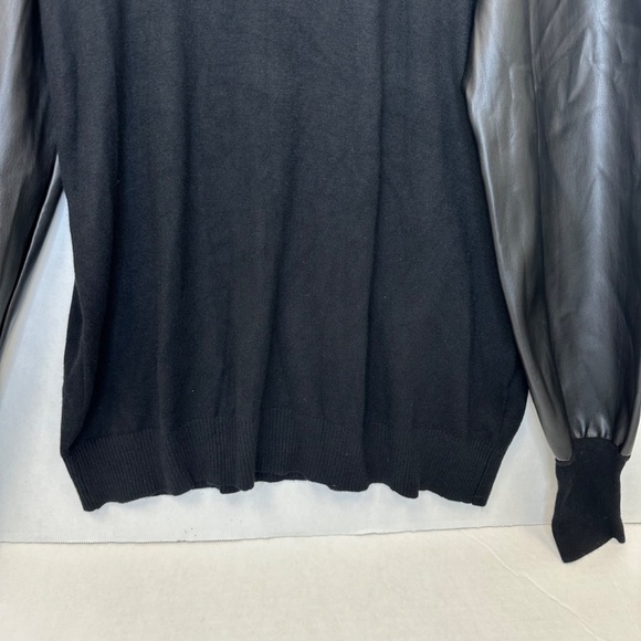 Sioni Milano Black Turtle Neck Long Faux Leather Sleeve Sweater size Large - Picture 5 of 9